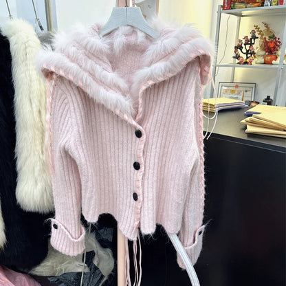 UNIKCOSA Velora Faux Fur V Neck Sweater Coat Slim Fit 💫