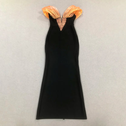 UNIKCOSA LuxeEase Evening Gown Beaded Maxi Dress Black 💫