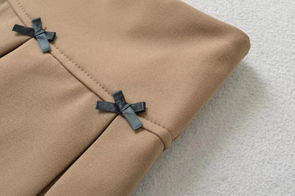 Women's Bow Trimmed High Waist Pleated Midi Skirt