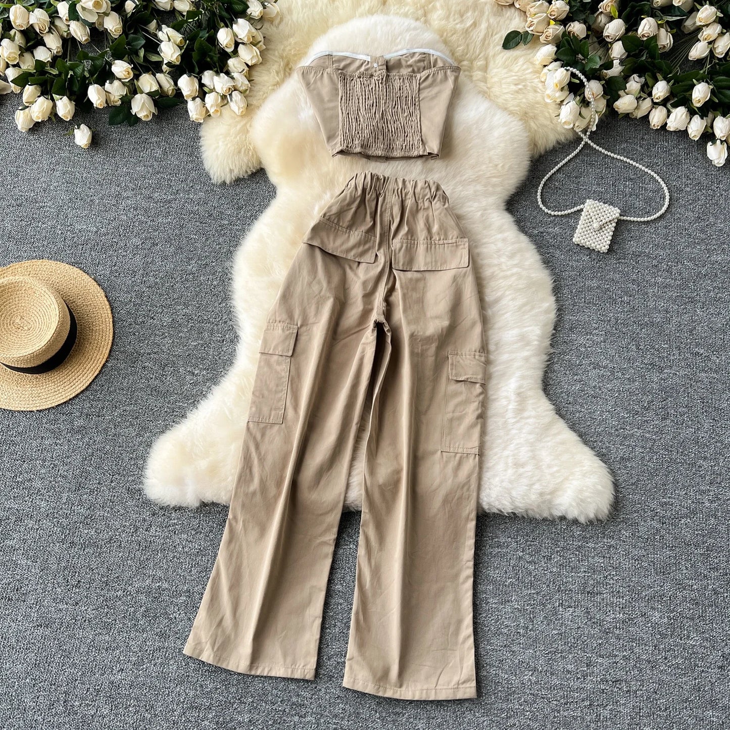 UNIKCOSA Women’s Summer Suit Set – Sleeveless Vest Top & Wide-Leg Pants Two-Piece (Casual Chic Edition)