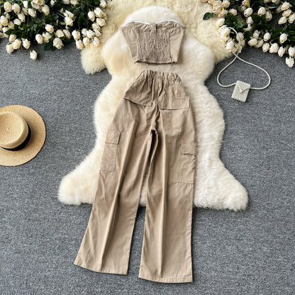 UNIKCOSA Women’s Summer Suit Set – Sleeveless Vest Top & Wide-Leg Pants Two-Piece (Casual Chic Edition)