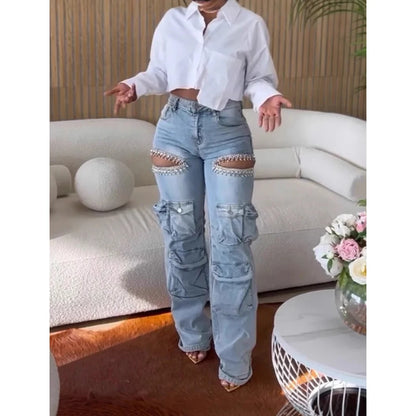 UNIKCOSA LuxeEase Cargo Denim Pants High-Waist Wide-Leg 💫