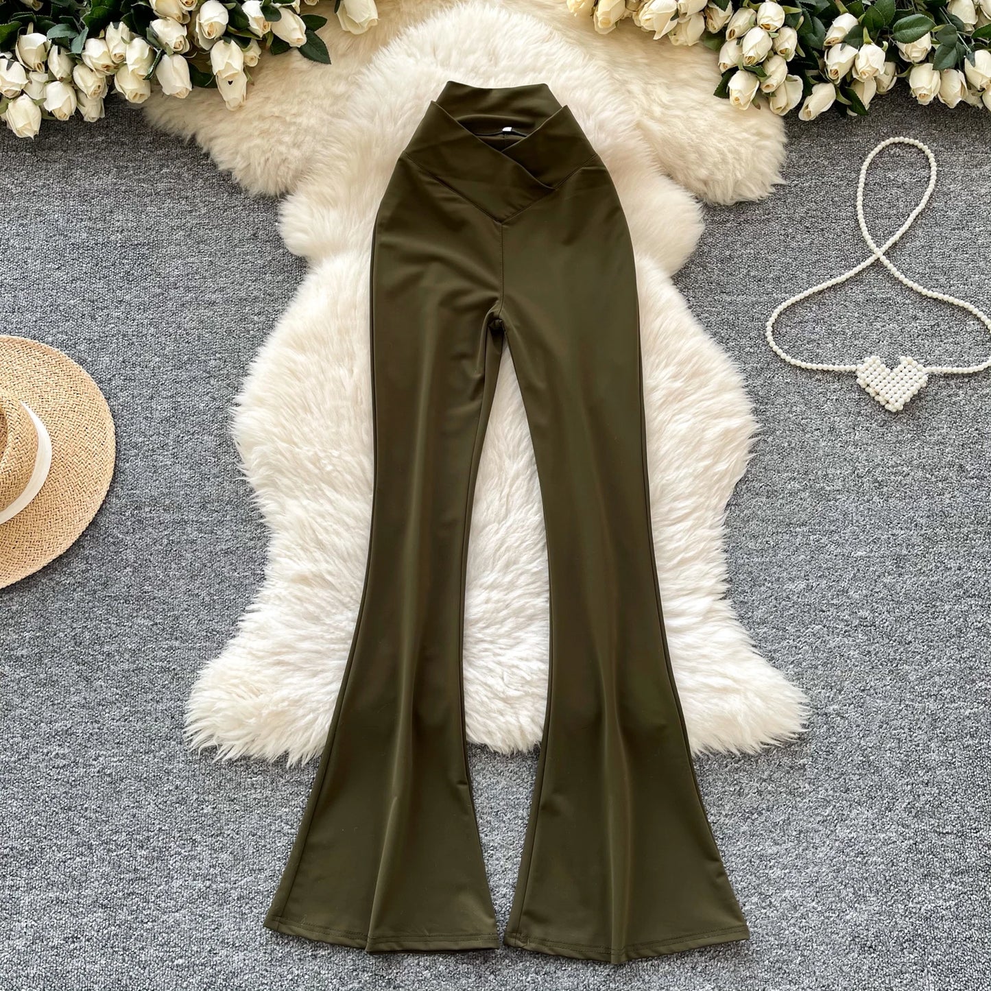 UNIKCOSA Women’s Spring Flare Pants – 2025 High-Waist Printed Long Trousers (Casual Chic Edition)