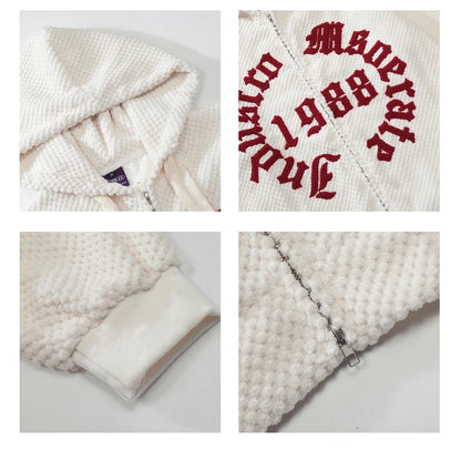 Men's Loose Waffle Hoodie with Drawstring and Warm 360G Fabric