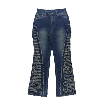 UNIKCOSA Women’s Tassel Denim Pants – High-Waist Hollow-Out Y2K Streetwear Jeans (Summer/Autumn 2025 Edition)