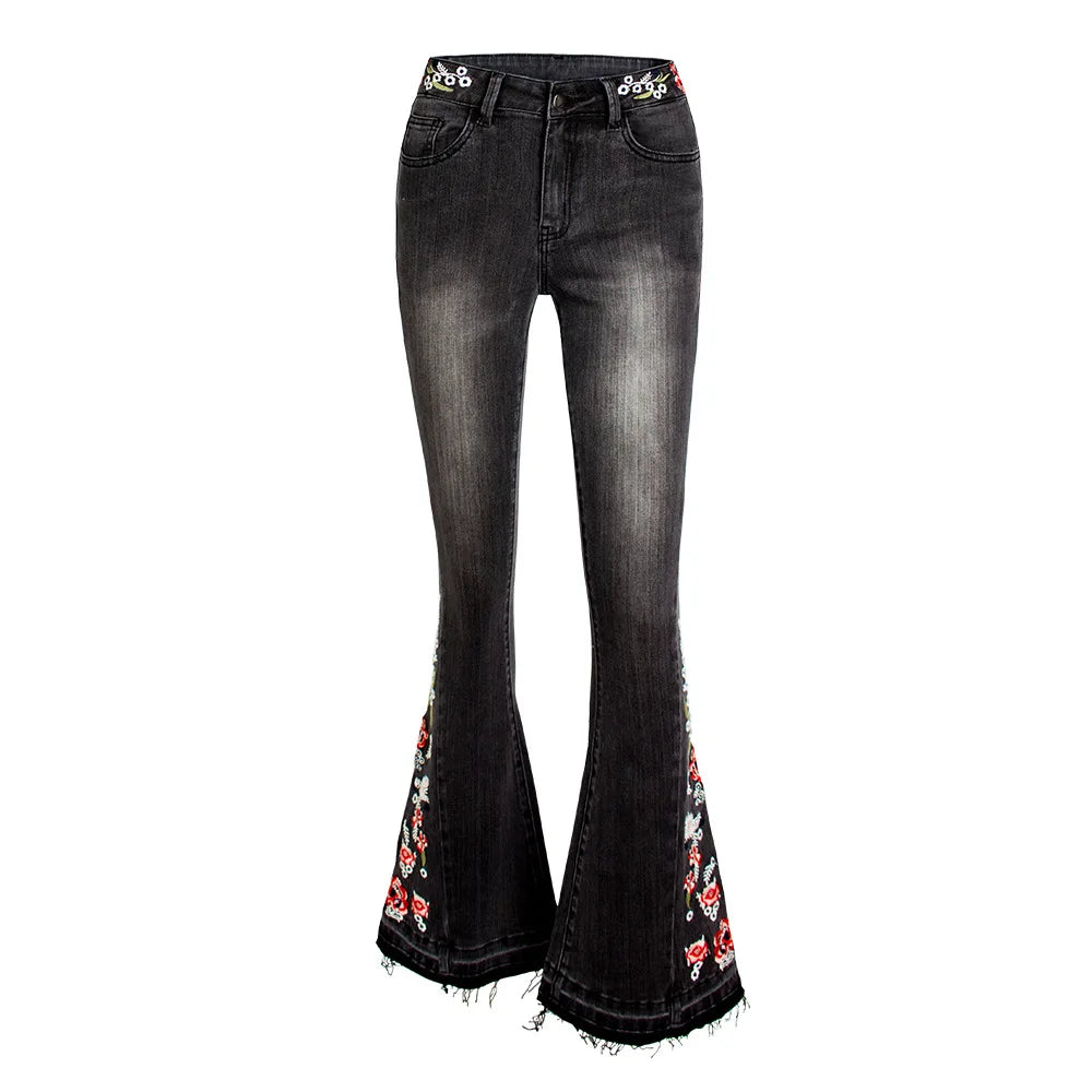UNIKCOSA Velora Embroidered Flared Jeans Black Denim 💫