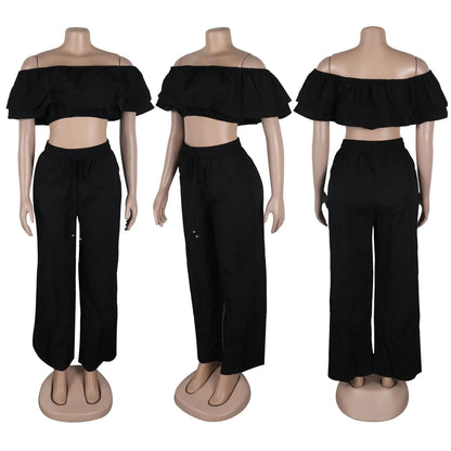 UNIKCOSA Women’s Ruffled Trousers Set – Two-Piece Casual Outfit with Top & Pants (Plus Size Available 2025 Edition)