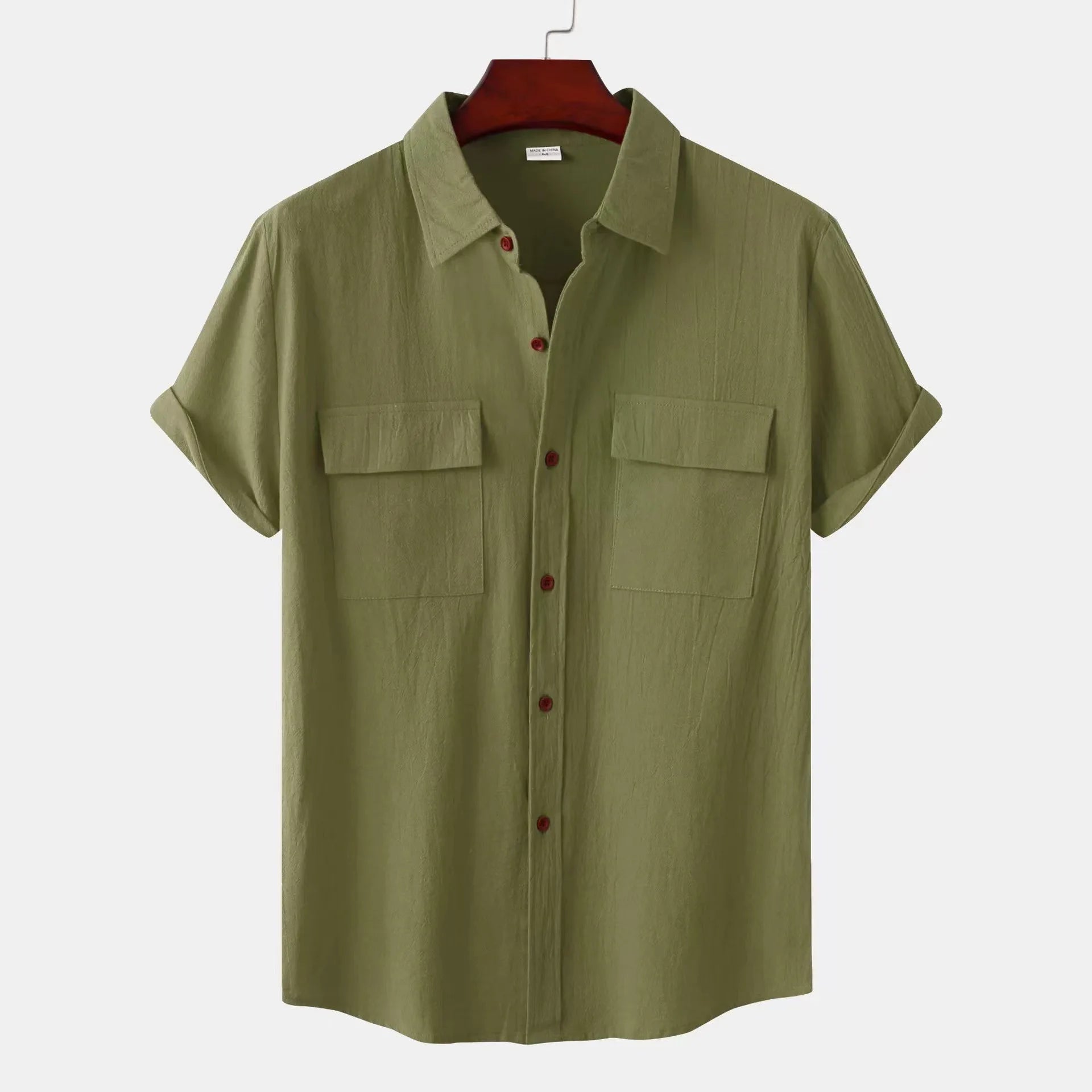 Men's Summer Cotton Short Sleeve Stand Collar Shirt – Casual Solid Color