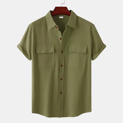Men's Summer Cotton Short Sleeve Stand Collar Shirt – Casual Solid Color