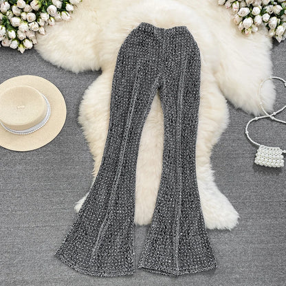 Summer Diamond Leopard Print High Waist Flare Pants for Women