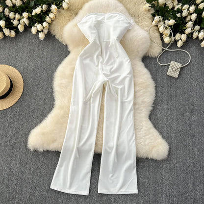 UNIKCOSA Women’s White Feather Jumpsuit – Summer Sleeveless Slim Fit One-Piece (Elegant Statement Edition)