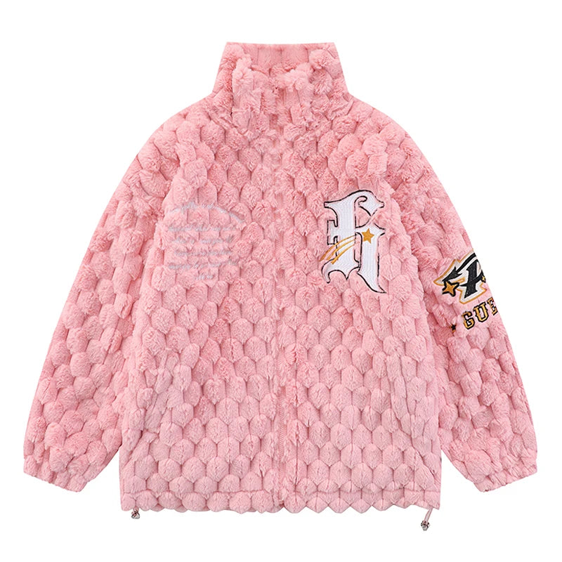 Sherp Stand-Collar Lamb Wool Granular Fleece Plaid Jacket for Men