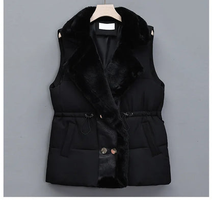 Cozy Down-Filled Cotton Women's Vest Warm Solid Color