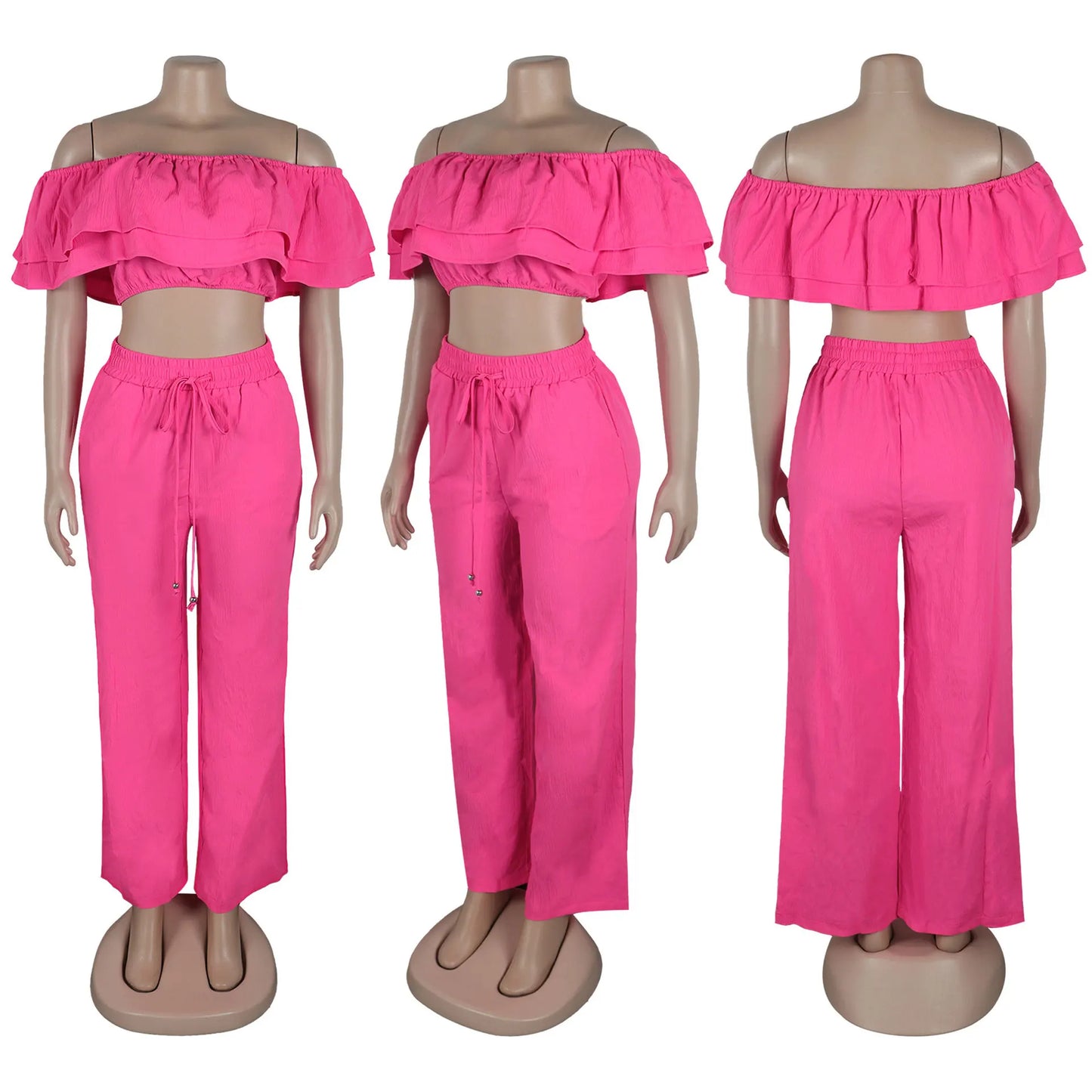 UNIKCOSA Women’s Ruffled Trousers Set – Two-Piece Casual Outfit with Top & Pants (Plus Size Available 2025 Edition)