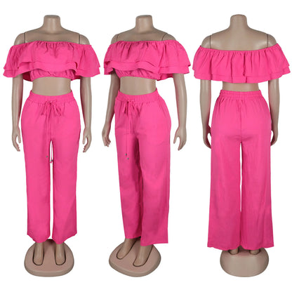 UNIKCOSA Women’s Ruffled Trousers Set – Two-Piece Casual Outfit with Top & Pants (Plus Size Available 2025 Edition)