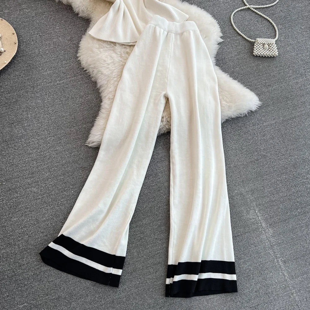 UNIKCOSA Women’s Knit Set – Sleeveless Slim White Top & Casual Straight Pants Two-Piece (Summer Chic Edition)