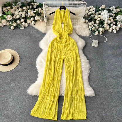 UNIKCOSA Women’s Halter Jumpsuit – Deep V-Neck Backless High-Waist Long Pants (Vacation Chic Edition)