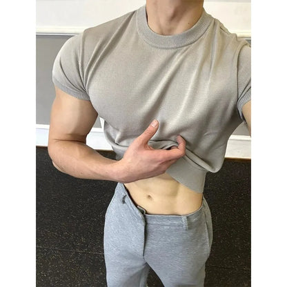 Custom Short Sleeve Men's Breathable Knit Tee Cropped Blank Print