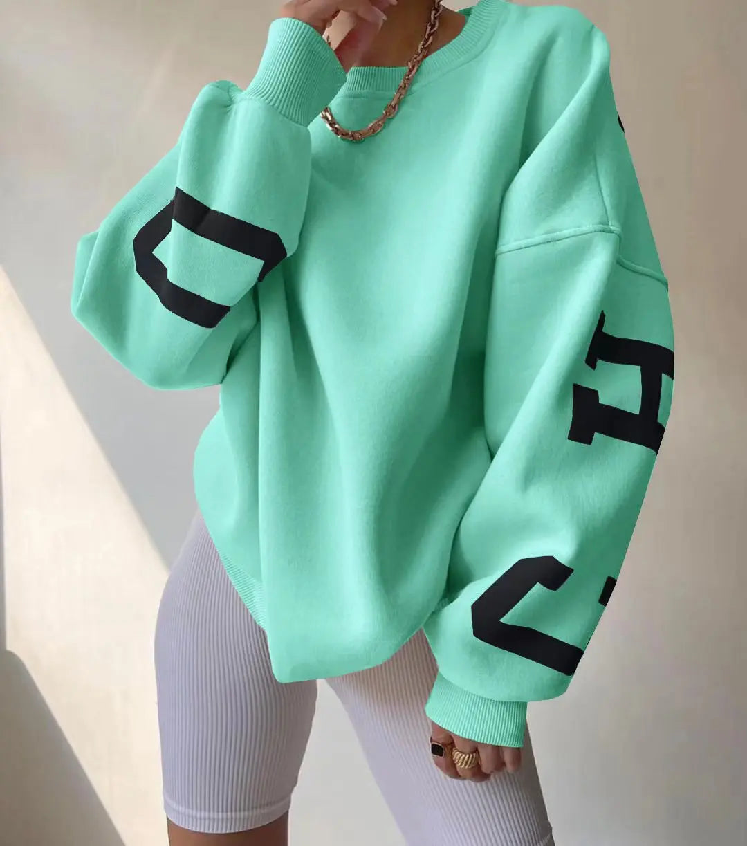 UNIKCOSA Women’s Oversized Hoodie & Sweatpants Set – Cotton Pullover Crop Top Hoodie & Crew Neck Sweatshirt (Screen Print Edition)