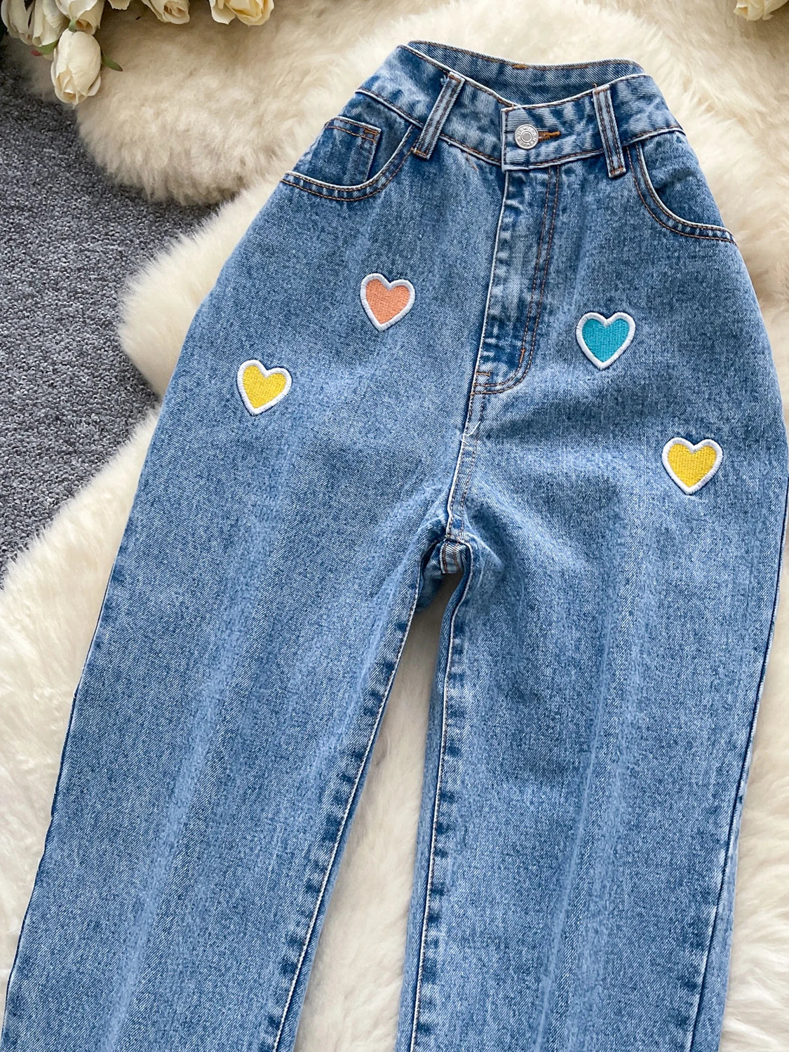Autumn Embroidery Casual Long Jeans Women Print Embroidered High Waist Denim Pants Girls Outdoor Pants Wholesale