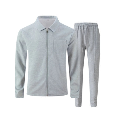 UNIKCOSA Men’s Autumn Outerwear Set – Long-Style Full-Zip Jacket & Pants Two-Piece Suit (220 GSM Polyester Edition)