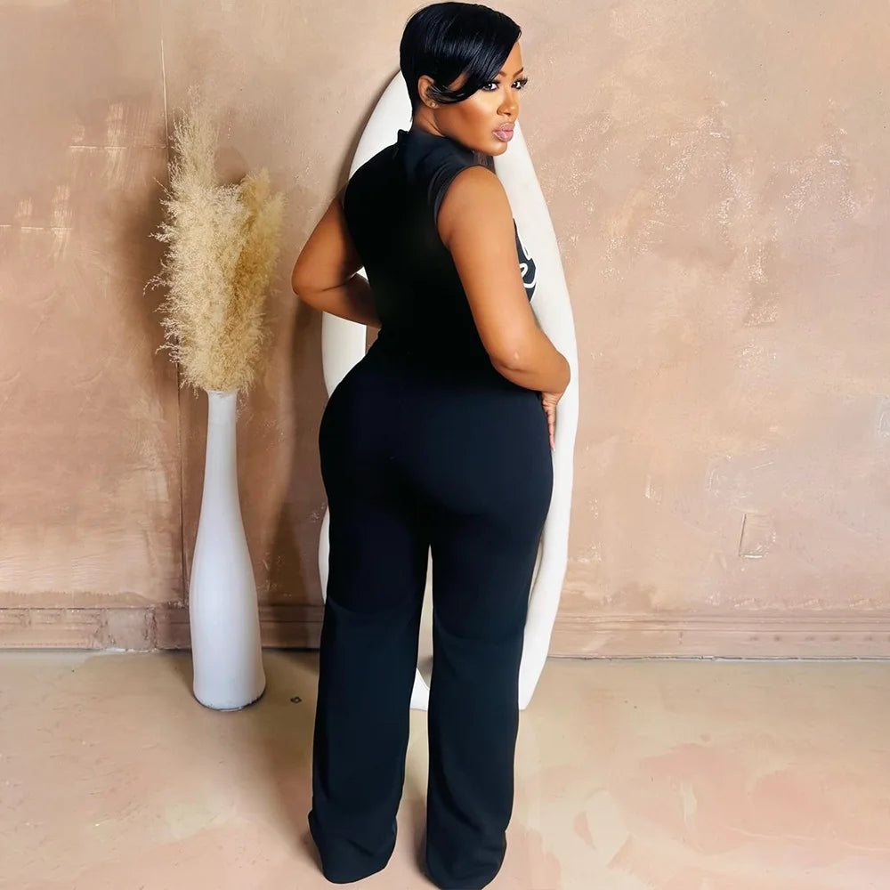 Fashion 2025 Sleeveless Turtleneck Printed Boutique Women’s Jumpsuit