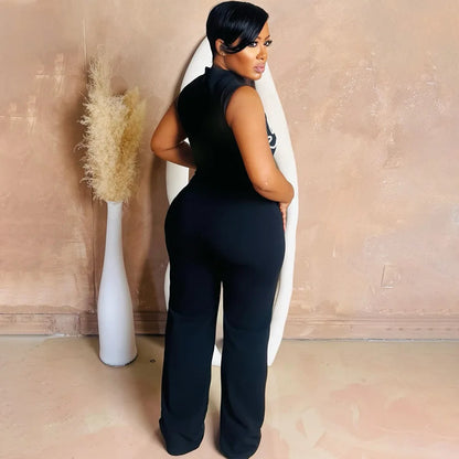 Fashion 2025 Sleeveless Turtleneck Printed Boutique Women’s Jumpsuit