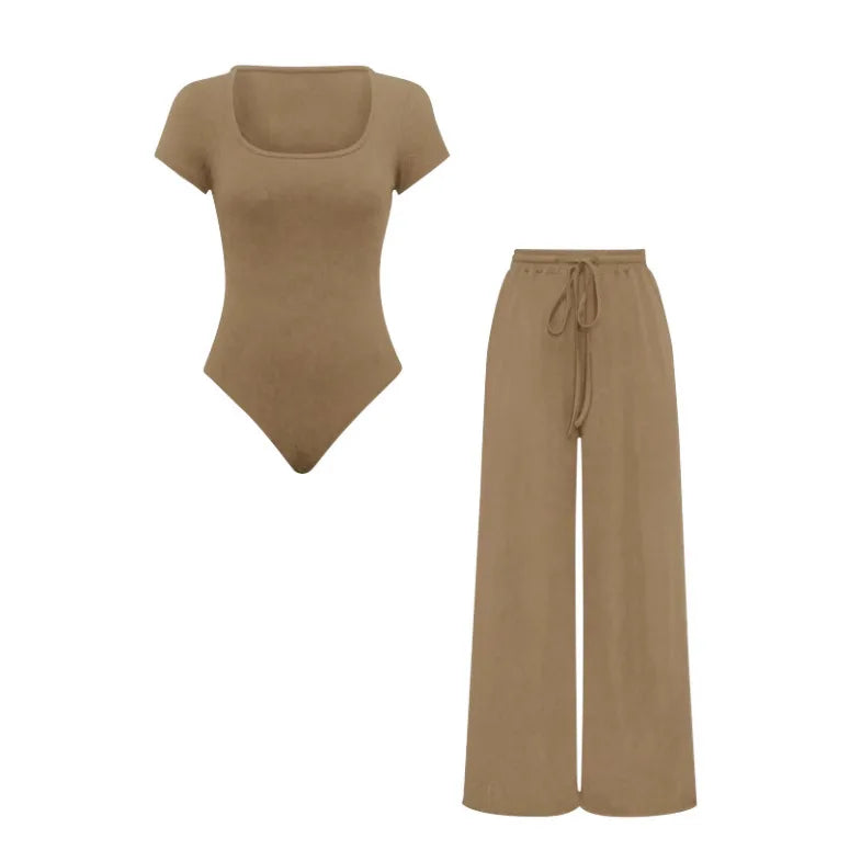 Stylish Ribbed Casual Women’s Comfortable Elegant Two‑Piece Jumpsuit Set