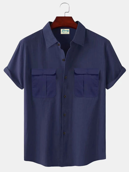 Men's Summer Cotton Short Sleeve Stand Collar Shirt – Casual Solid Color