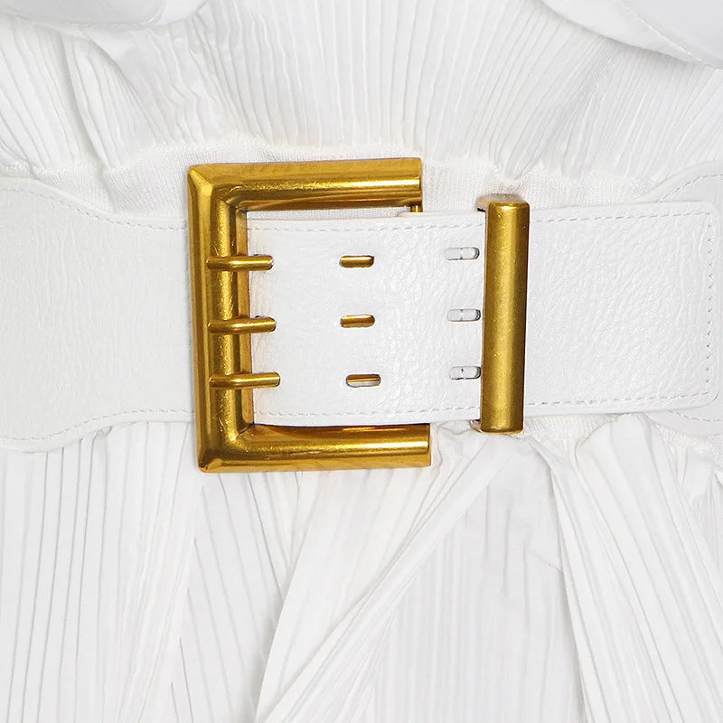 Women Fall Blouse with Puff Sleeves, Lantern Details & Chic Belted Design