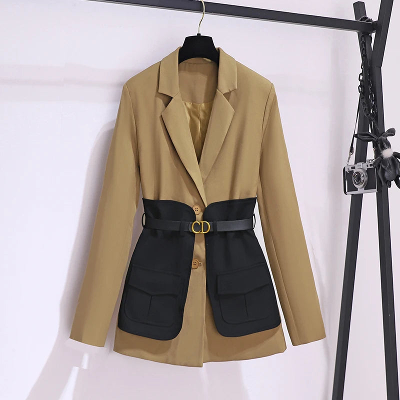 UNIKCOSA Women’s Autumn Suit Jacket – High-End Mid-Length Slim Fit Blazer (Korean Chic Edition)