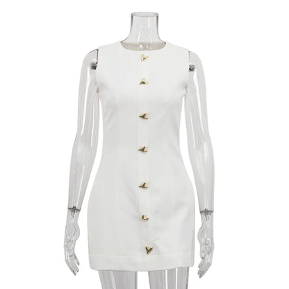 UNIKCOSA Women’s White Mini Dress – Sleeveless Slim Fit Short Dress with Hidden Back Zip (Summer 2025 Edition)