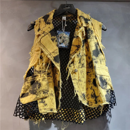 Women's Mesh Splicing Denim Vest with Waterproof Breathable Design