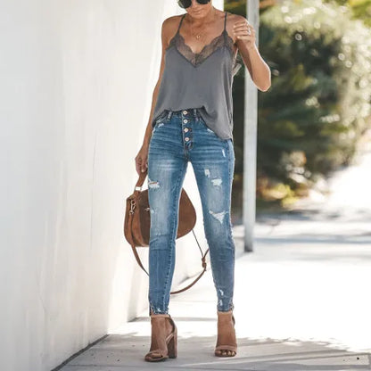 UNIKCOSA UrbanSoul High-Waist Ripped Jeans with Slit 🔥