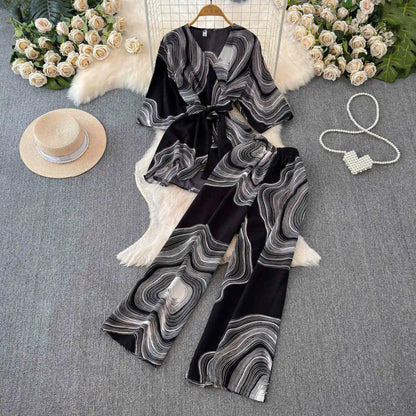 UNIKCOSA Women’s Summer Two-Piece Set – Short Sleeve Top & High-Waist Wide-Leg Pants (Chic Comfort Edition)