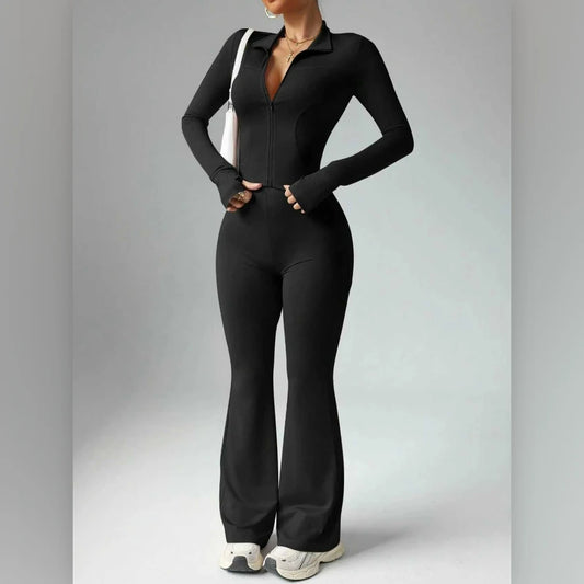 Quick-Dry Yoga Set for Women Slim-Fit Fitness Wear Long Sleeve Top & Pants