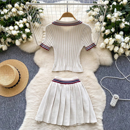 Vintage Women's Knitted Top and High Waist Skirt Set
