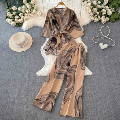 UNIKCOSA Women’s Summer Two-Piece Set – Short Sleeve Top & High-Waist Wide-Leg Pants (Chic Comfort Edition)