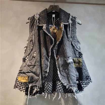 Women's Mesh Splicing Denim Vest with Waterproof Breathable Design