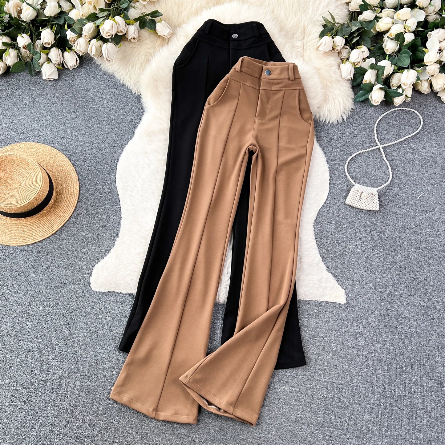 UNIKCOSA Women’s Autumn Flare Pants – High-Waist Printed Long Trousers (Casual Chic Edition)