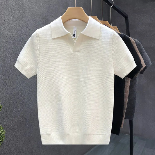 Men's Summer Polo Neck Short Sleeve Knitted T-Shirt