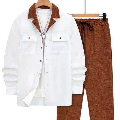 UNIKCOSA Men’s 2-Piece Ethnic Style Suit – Solid Color Long-Sleeve Holiday Outfit (Classic Edition)