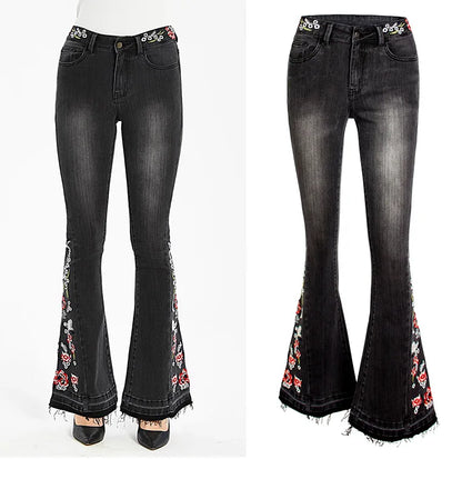 UNIKCOSA Velora Embroidered Flared Jeans Black Denim 💫