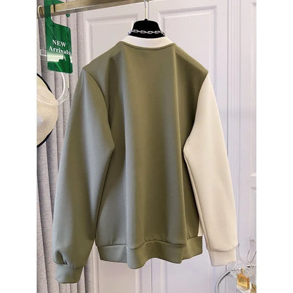 Stylish Apricot Casual Round-Neck Patchwork Hoodie for Women Autumn