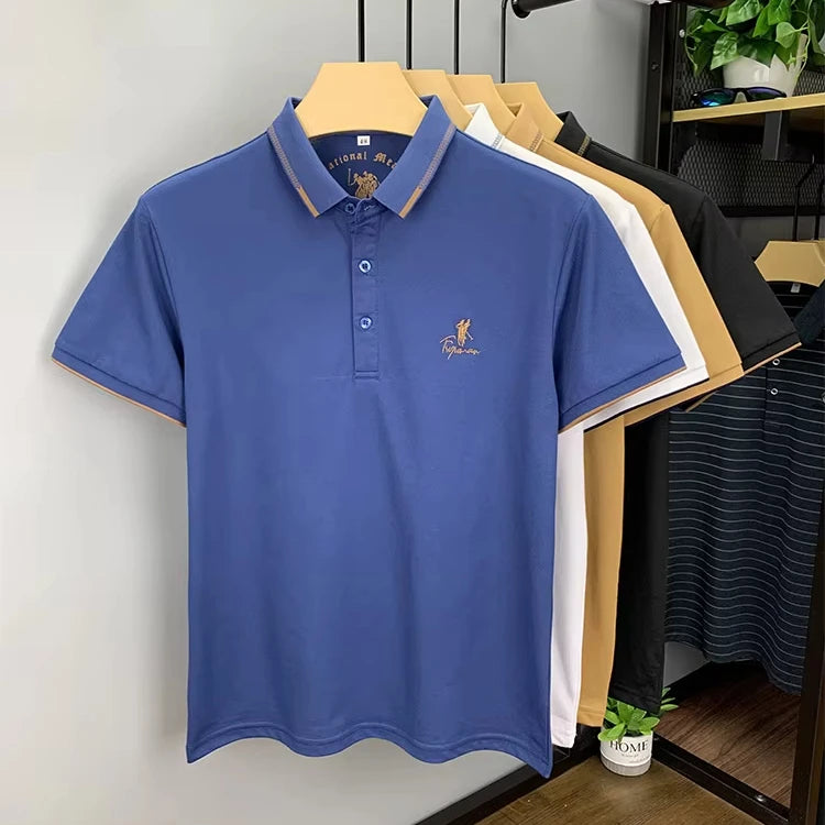 Summer Business Men's Polo Shirt with Embroidered Lapel – Short Sleeve