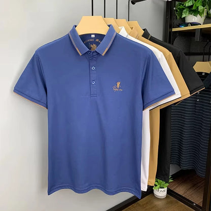 Summer Business Men's Polo Shirt with Embroidered Lapel – Short Sleeve