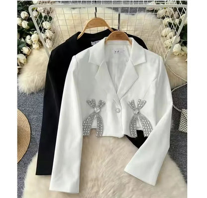 UNIKCOSA Women’s Diamond Bow Blazer – Short Suit Jacket with Inlaid Crystal Bow Decoration (Fashion 2025 Edition)