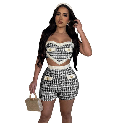 UNIKCOSA Women’s Houndstooth Knit Set – Cotton Tank Top & Shorts 2-Piece Summer Outfit (2025 Edition)
