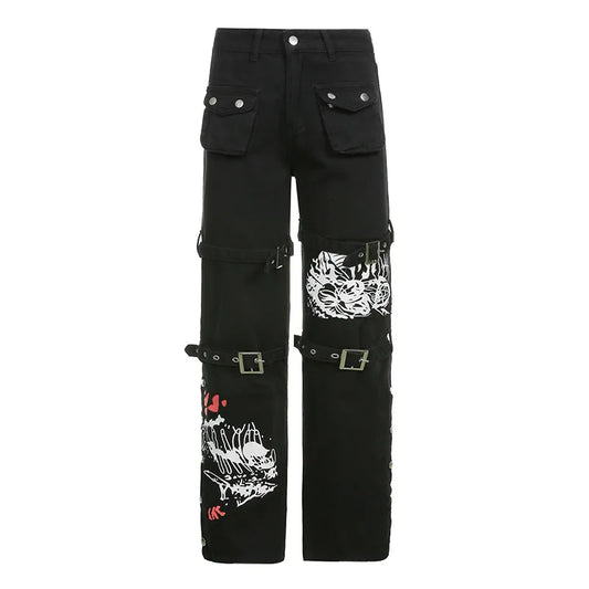 Hippie Comic Print Punk Jeans for Women – YX Vintage Streetwear