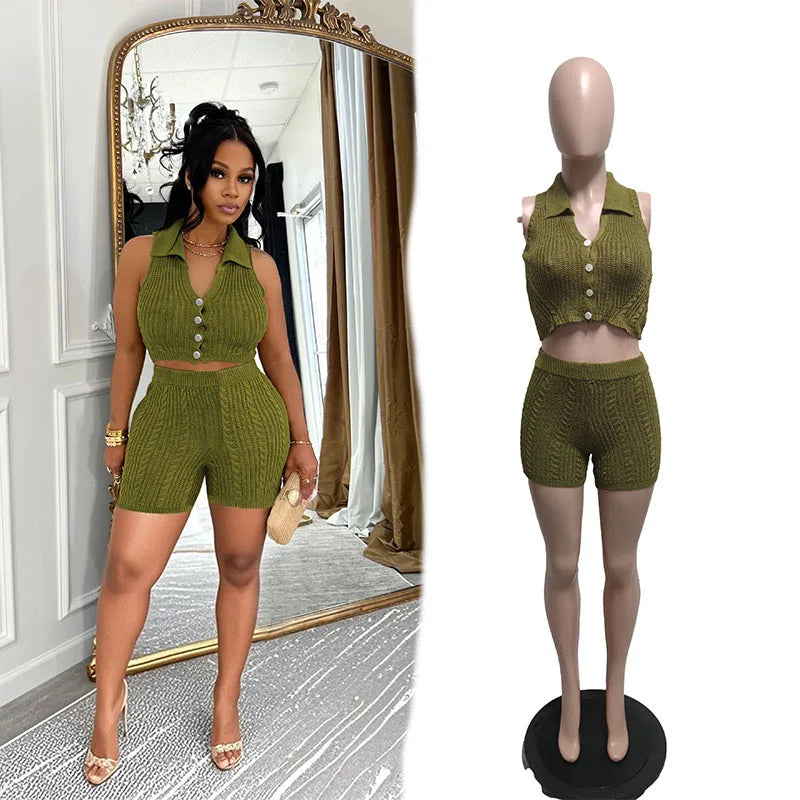 Trendy 2025 Women’s Knitted Beachwear Shorts Set S-XL